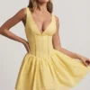 Sabina Broderie Anglaise Bow-Detail A-Line Mini Dress in Pastel Yellow Sabina Broderie Anglaise Bow-Detail A-Line Mini Dress in Pastel Yellow