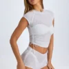 Santana Sheer Ruched Cropped T-Shirt in White