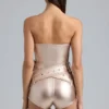 Sasha Metallic Denim Belted Corset Playsuit in Champagne Sasha Metallic Denim Belted Corset Playsuit in Champagne