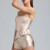 Sasha Metallic Denim Belted Corset Playsuit in Champagne Sasha Metallic Denim Belted Corset Playsuit in Champagne