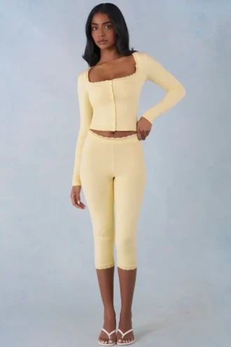 Selene Knit Mid-Rise Capri Trousers in Butter Yellow Selene Knit Mid-Rise Capri Trousers in Butter Yellow