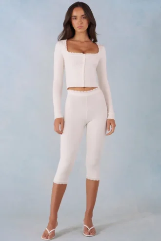 Selene Knit Mid-Rise Capri Trousers in Ivory Selene Knit Mid-Rise Capri Trousers in Ivory