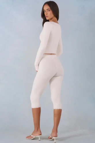 Selene Knit Mid-Rise Capri Trousers in Ivory Selene Knit Mid-Rise Capri Trousers in Ivory