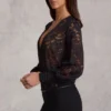Serenya Sheer Lace Plunge-Neck Loose-Fit Playsuit in Black Serenya Sheer Lace Plunge-Neck Loose-Fit Playsuit in Black