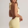 Shelly Modal Ribbed Backless Playsuit in Lemon Sherbet Shelly Modal Ribbed Backless Playsuit in Lemon Sherbet
