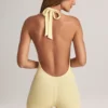 Shelly Modal Ribbed Backless Playsuit in Lemon Sherbet Shelly Modal Ribbed Backless Playsuit in Lemon Sherbet