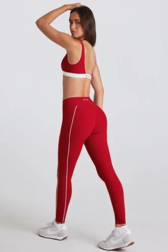 Soft Active Contrast Leggings in Dark Red Soft Active Contrast Leggings in Dark Red