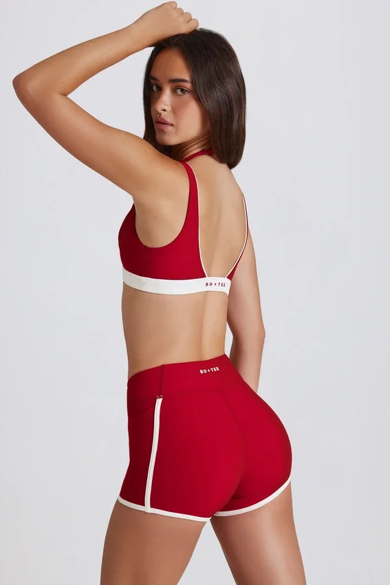 Soft Active Contrast Mini Shorts in Dark Red Soft Active Contrast Mini Shorts in Dark Red