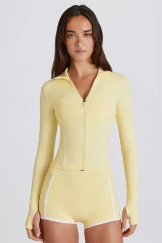 Soft Active Contrast Zip-Up Jacket in Lemon Soft Active Contrast Zip-Up Jacket in Lemon