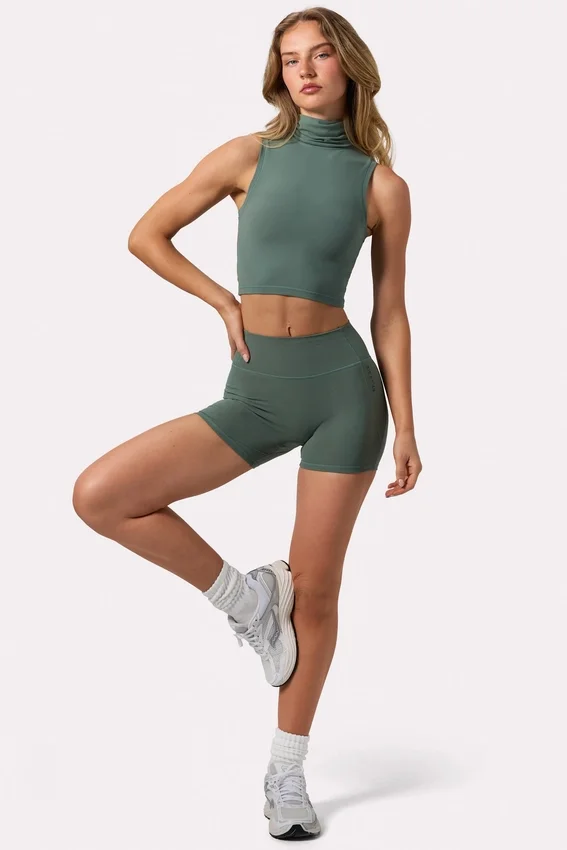 Soft Active High Waist Mini Shorts in Khaki Soft Active High Waist Mini Shorts in Khaki