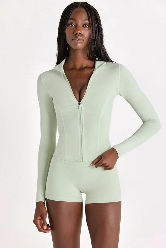 Soft Active Zip-Up Jacket in Sage Marl Soft Active Zip-Up Jacket in Sage Marl