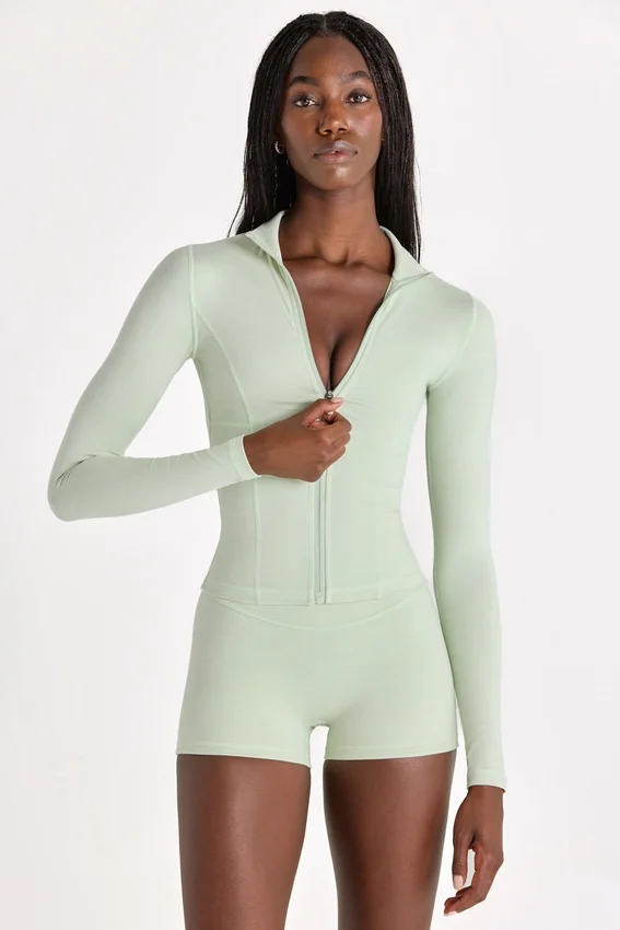 Soft Active Zip-Up Jacket in Sage Marl Soft Active Zip-Up Jacket in Sage Marl