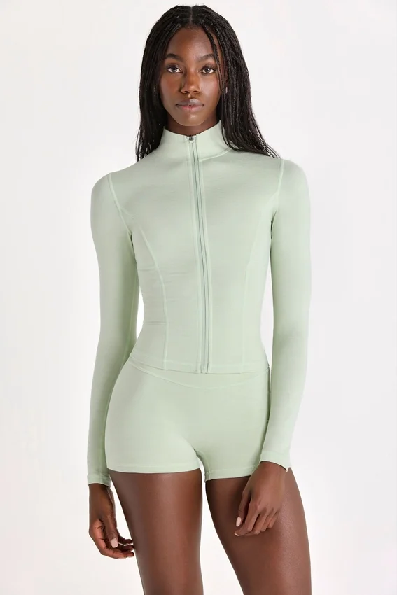 Soft Active Zip-Up Jacket in Sage Marl Soft Active Zip-Up Jacket in Sage Marl