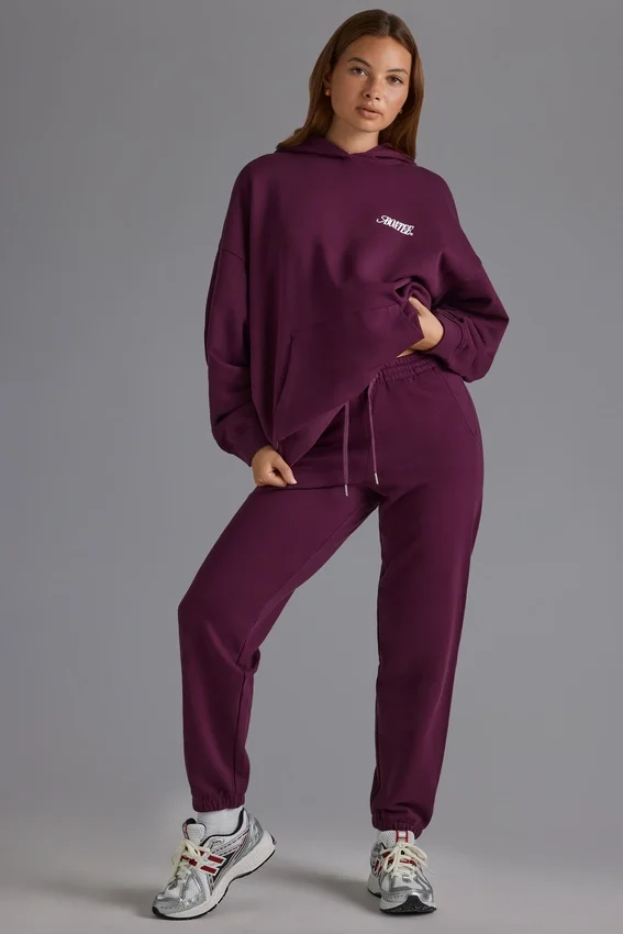 Soft Cotton Jersey Relaxed Mid-Rise Joggers in Grape Soft Cotton Jersey Relaxed Mid-Rise Joggers in Grape