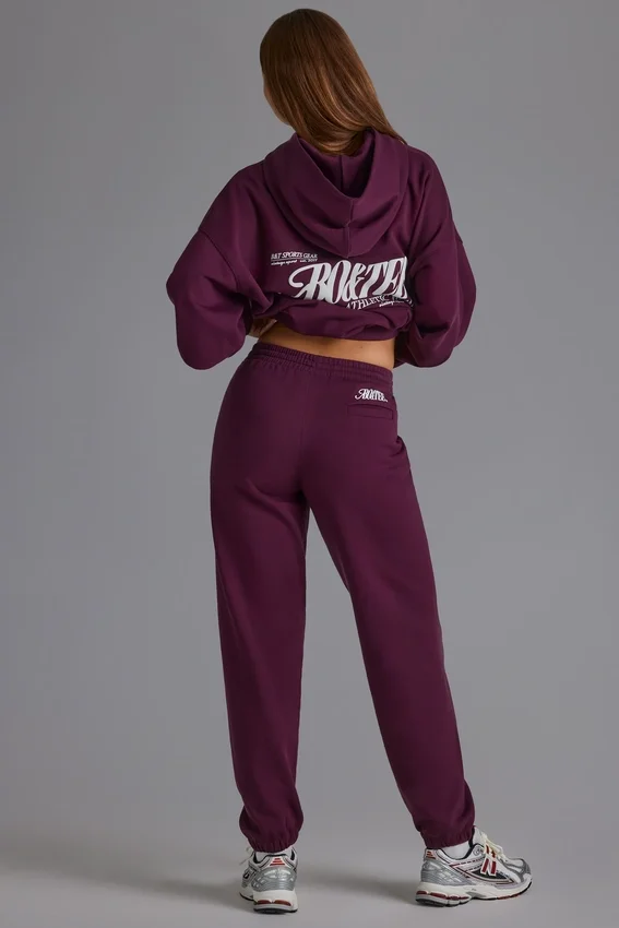 Soft Cotton Jersey Relaxed Mid-Rise Joggers in Grape Soft Cotton Jersey Relaxed Mid-Rise Joggers in Grape