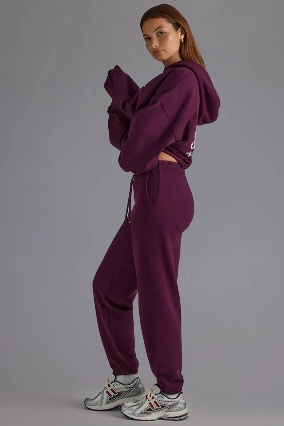Soft Cotton Jersey Relaxed Mid-Rise Joggers in Grape Soft Cotton Jersey Relaxed Mid-Rise Joggers in Grape