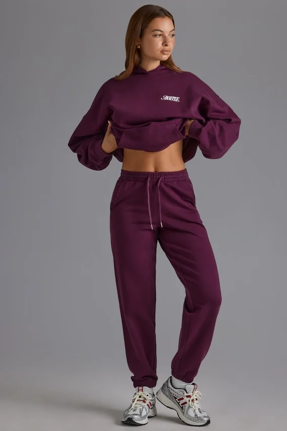 Soft Cotton Jersey Relaxed Mid-Rise Joggers in Grape Soft Cotton Jersey Relaxed Mid-Rise Joggers in Grape