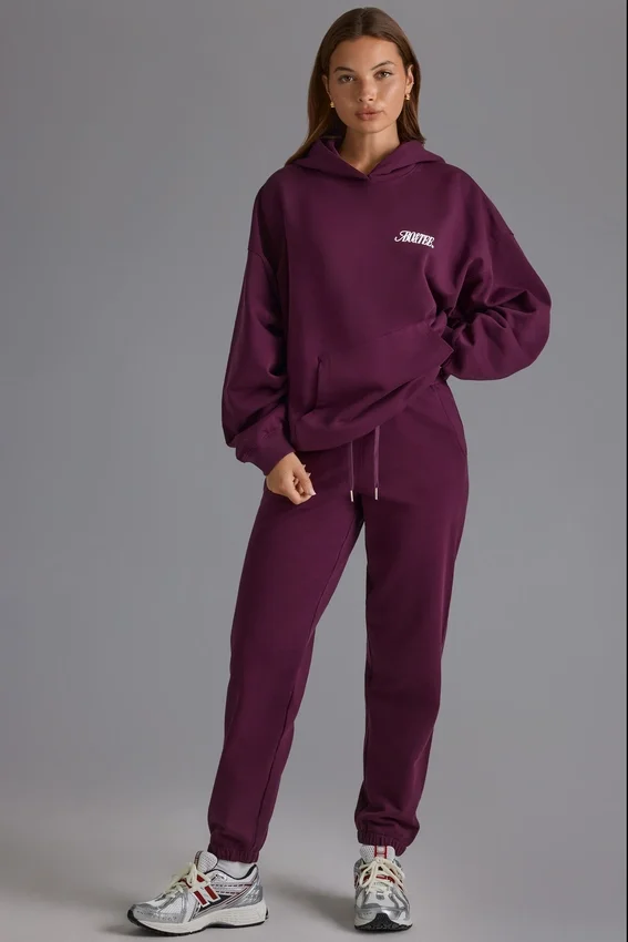 Soft Cotton Jersey Relaxed Mid-Rise Joggers in Grape Soft Cotton Jersey Relaxed Mid-Rise Joggers in Grape