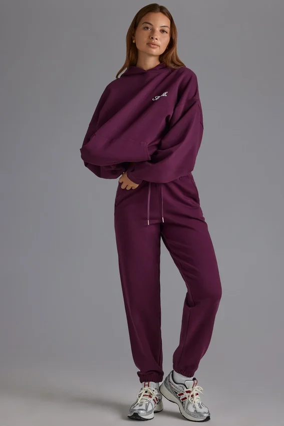 Soft Cotton Jersey Relaxed Mid-Rise Joggers in Grape Soft Cotton Jersey Relaxed Mid-Rise Joggers in Grape