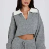 Soft Knit Layered Collar Cropped Jumper in Grey Soft Knit Layered Collar Cropped Jumper in Grey