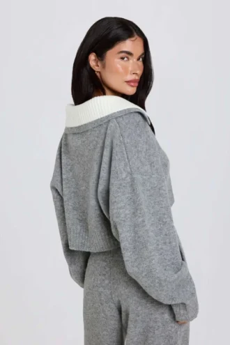 Soft Knit Layered Collar Cropped Jumper in Grey Soft Knit Layered Collar Cropped Jumper in Grey