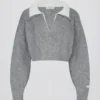 Soft Knit Layered Collar Cropped Jumper in Grey Soft Knit Layered Collar Cropped Jumper in Grey