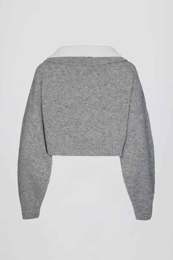 Soft Knit Layered Collar Cropped Jumper in Grey Soft Knit Layered Collar Cropped Jumper in Grey