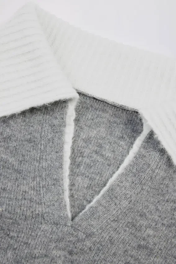 Soft Knit Layered Collar Cropped Jumper in Grey Soft Knit Layered Collar Cropped Jumper in Grey