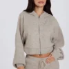 Soft Knit Zip-Up Cropped Hoodie in Beige Soft Knit Zip-Up Cropped Hoodie in Beige