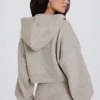 Soft Knit Zip-Up Cropped Hoodie in Beige Soft Knit Zip-Up Cropped Hoodie in Beige