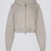 Soft Knit Zip-Up Cropped Hoodie in Beige Soft Knit Zip-Up Cropped Hoodie in Beige