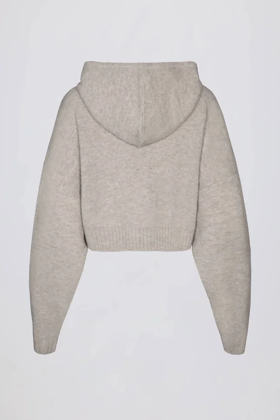 Soft Knit Zip-Up Cropped Hoodie in Beige Soft Knit Zip-Up Cropped Hoodie in Beige