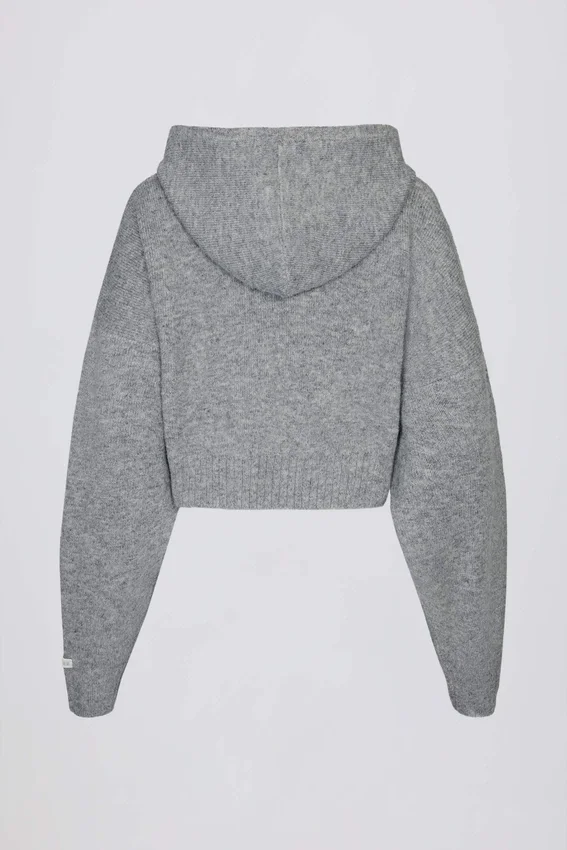 Soft Knit Zip-Up Cropped Hoodie in Grey Soft Knit Zip-Up Cropped Hoodie in Grey