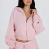 Soft Knit Zip-Up Cropped Hoodie in Soft Pink Soft Knit Zip-Up Cropped Hoodie in Soft Pink