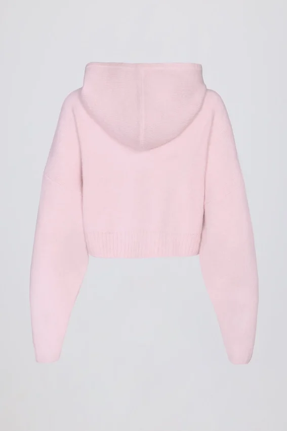 Soft Knit Zip-Up Cropped Hoodie in Soft Pink Soft Knit Zip-Up Cropped Hoodie in Soft Pink