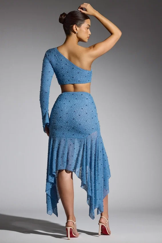 Soustons Embellished Handkerchief Hem Skirt in Smokey Blue Soustons Embellished Handkerchief Hem Skirt in Smokey Blue