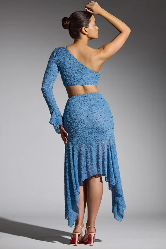Soustons Embellished Handkerchief Hem Skirt in Smokey Blue Soustons Embellished Handkerchief Hem Skirt in Smokey Blue