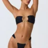 Sunray Embellished Wide Strap Cheeky Bikini Bottoms in Black