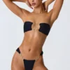 Sunray Embellished Wide Strap Cheeky Bikini Bottoms in Black