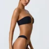 Sunray Embellished Wide Strap Cheeky Bikini Bottoms in Black