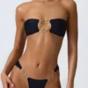 Sunray Embellished Wide Strap Cheeky Bikini Bottoms in Black