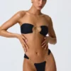 Sunray Embellished Wide Strap Cheeky Bikini Bottoms in Black