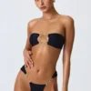 Sunray Embellished Wide Strap Cheeky Bikini Bottoms in Black