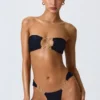Sunray Embellished Wide Strap Cheeky Bikini Bottoms in Black