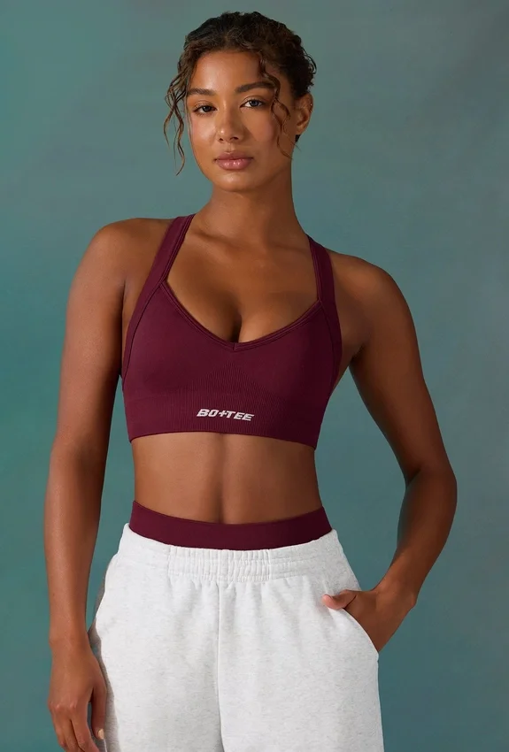 Super Sculpt Seamless Cross Back Sports Bra in Plum Super Sculpt Seamless Cross Back Sports Bra in Plum