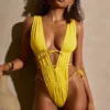 Syros Ruched Cut-Out Swimsuit in Golden Yellow Syros Ruched Cut-Out Swimsuit in Golden Yellow