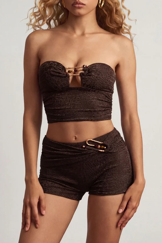 Teagan Mid-Rise Shorts in Dark Chocolate Teagan Mid-Rise Shorts in Dark Chocolate