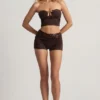 Teagan Mid-Rise Shorts in Dark Chocolate Teagan Mid-Rise Shorts in Dark Chocolate