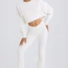 Textured Cotton Jersey Flared Trousers in White Textured Cotton Jersey Flared Trousers in White