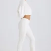 Textured Cotton Jersey Flared Trousers in White Textured Cotton Jersey Flared Trousers in White